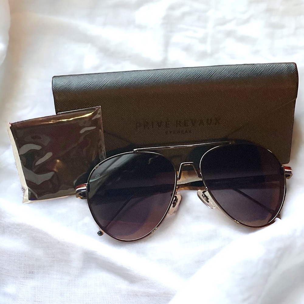 PRIVE REVAUX PEWTER METAL TEARDROP AVIATOR SUNGLASSES with HARD CASE 🕶️ - Picture 1 of 3
